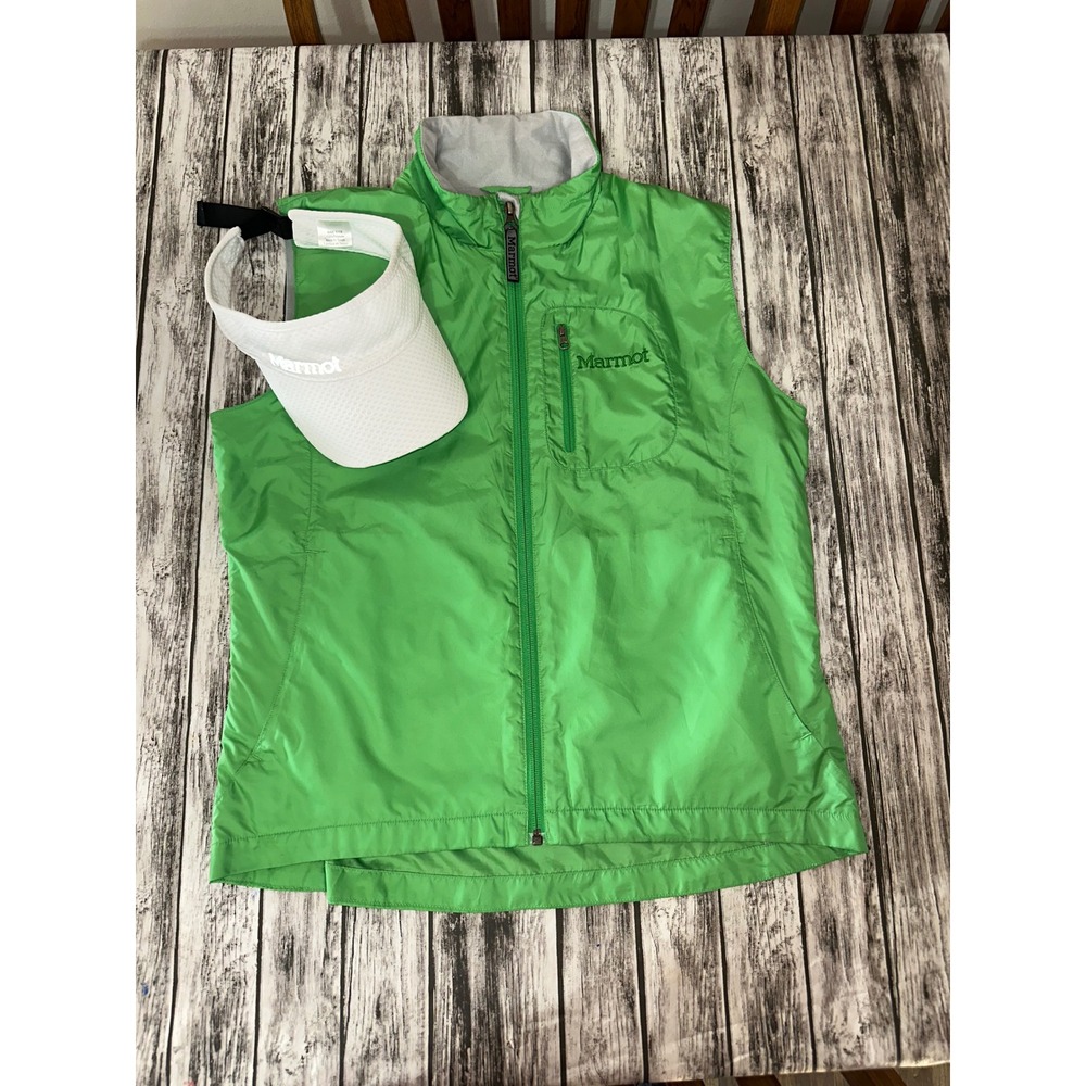 Marmot Women's Green Lightweight Full Zip‎ Vest Size Medium Plus Visor